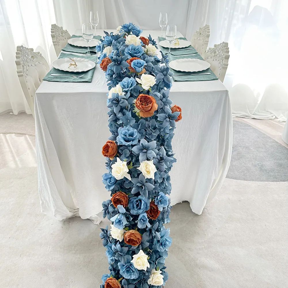 Blue High Quality Silk Table Runner 200 cm with Extension Elegant Wedding Decorations for Easter Occasions Wall Usage