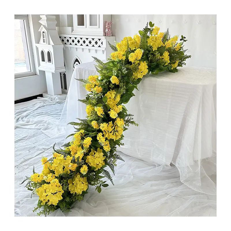  Artificial green yellow table runner high quality wedding decoration hot sale Chinese Factory