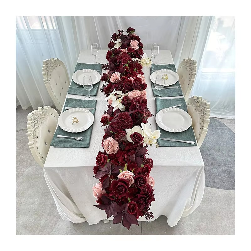 CQ49 High Quality Red Silk Table Runner Artificial Wedding Flower for Christmas and Graduation Decoration