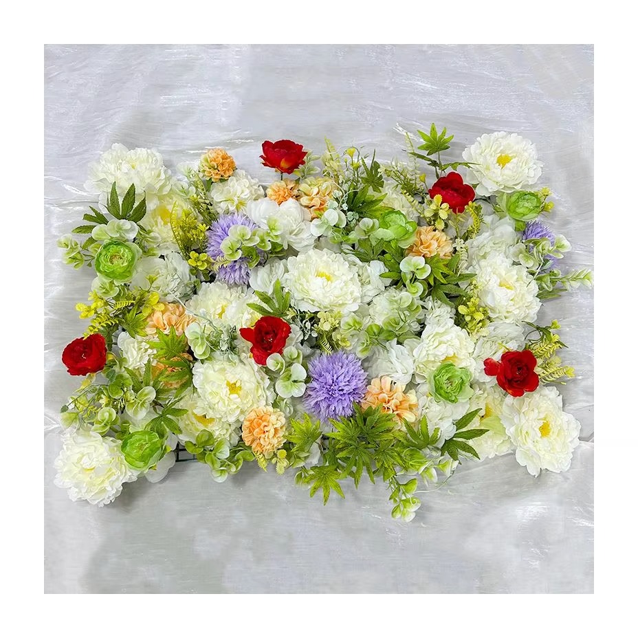 Artificial Flower Wall Stand Decoration Custom Panel Peony Flowers Maple Leaf Backdrop Silk Roses Party Wedding for Sale