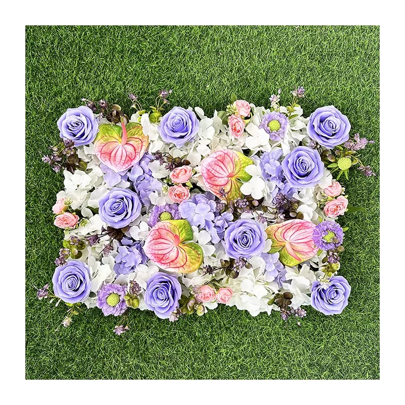 High quality purple artificial flower row romantic wedding 8ftx8ft customizable artificial flower wall scene layout