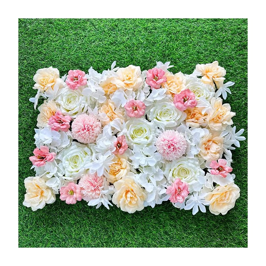 Hot Selling Artificial Flower Backdrop Peony Floral Wall Wedding White Rose Silk Flowers Panel Decorative