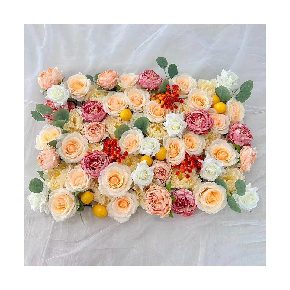 Handmade Artificial Flower Wall Backdrop Peony Flowers Lemon Wall Panel Decoration